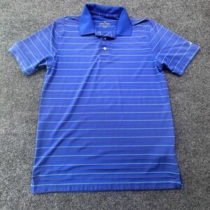 Brooks Brothers Polo Shirt Mens Medium Blue Striped Short Sleeve Performance Top
